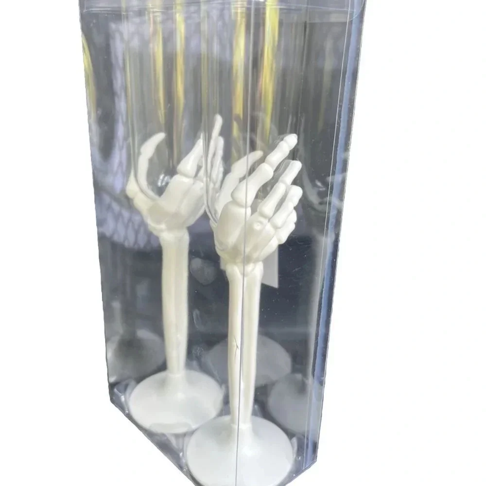 NEW Pair of Halloween Skeleton Hand Wine Glasses